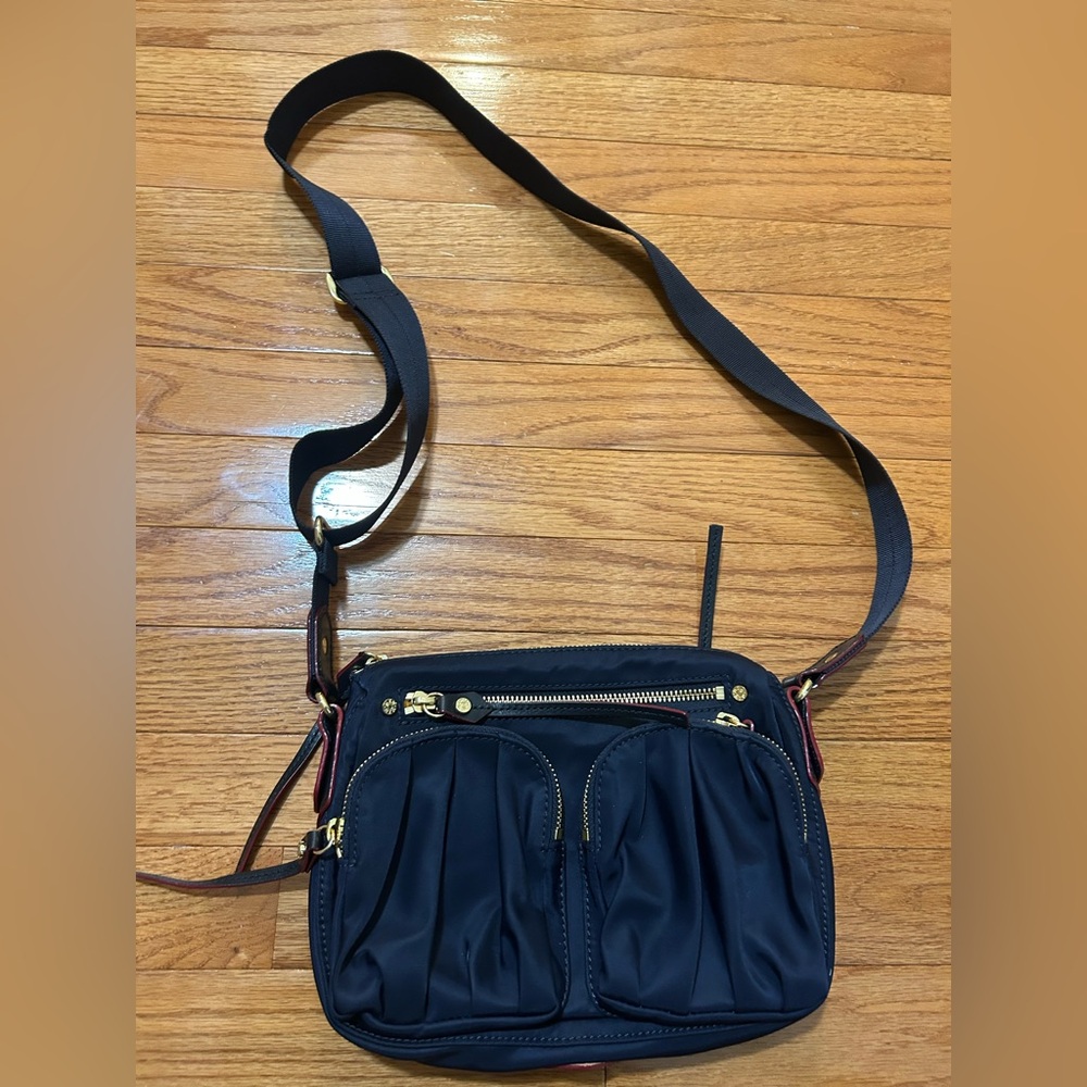MZ Wallace Navy Blue Nylon Crossbody Bag with Gold Hardware